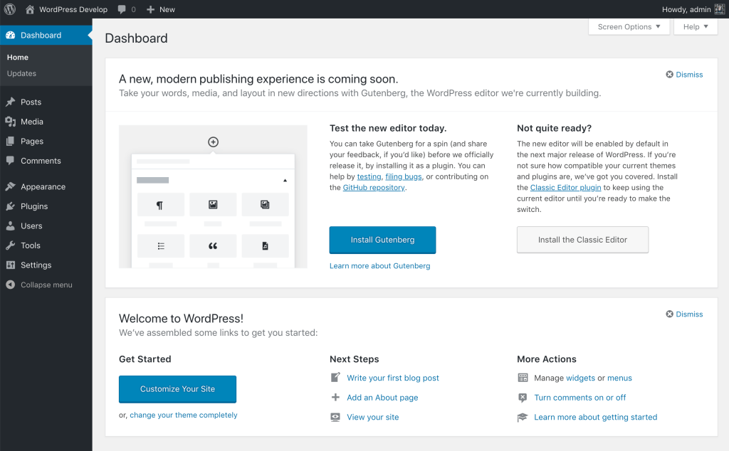 WordPress 5.x / Dashboard